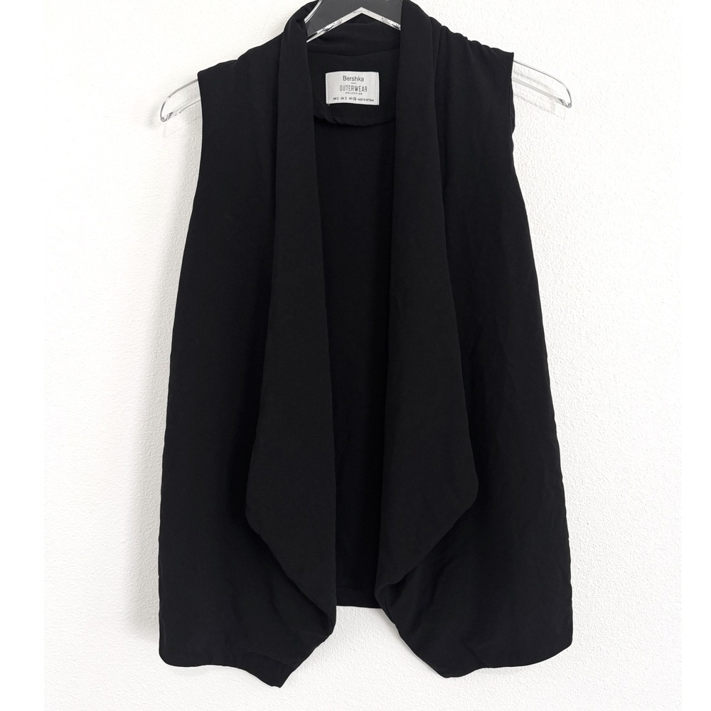 Bershka Outerwear Black Sleeveless Waterfall Vest Open Front Jacket